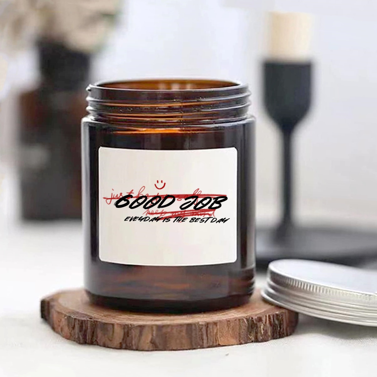 7oz 8oz Premium Soy Candle in Amber Glass Jar With Essential Oils Aluminum Cap Aromatherapy Gift for Cream or Chemical Use