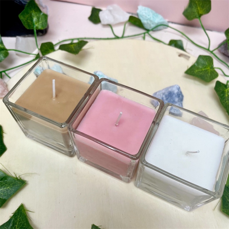 Hand Made 3oz Square Minimalist Glass Jar Candle, Different Scents- Soy Wax Aromatherapy, Healing Home Decor