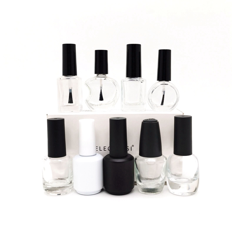 Luxury Recyclable Clear Round Glass Empty Gel Nail Polish Bottle Set 5ml 10ml 15ml Packaging With Brush