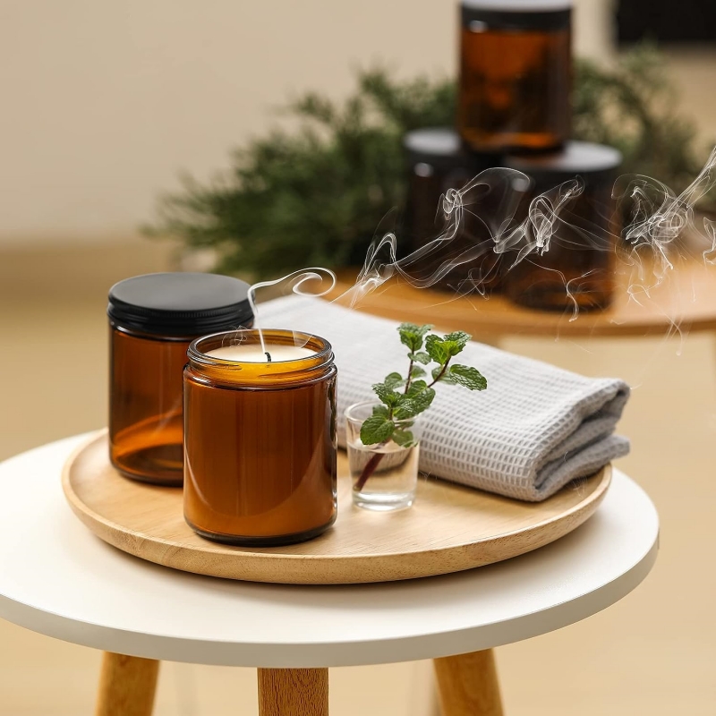 Wholesale Luxury Clear Amber 5oz 8oz 12oz Glass Candle Holders Lanterns and Empty Candle Jars