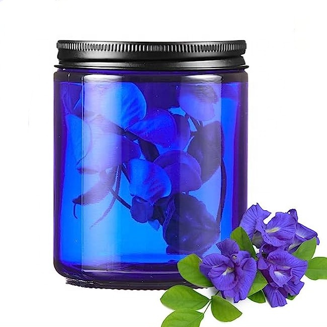 8oz 250ml Blue Glass Cylinder Candle Jars with Lids Empty Amber Silk Screen Printing for Scented Candles