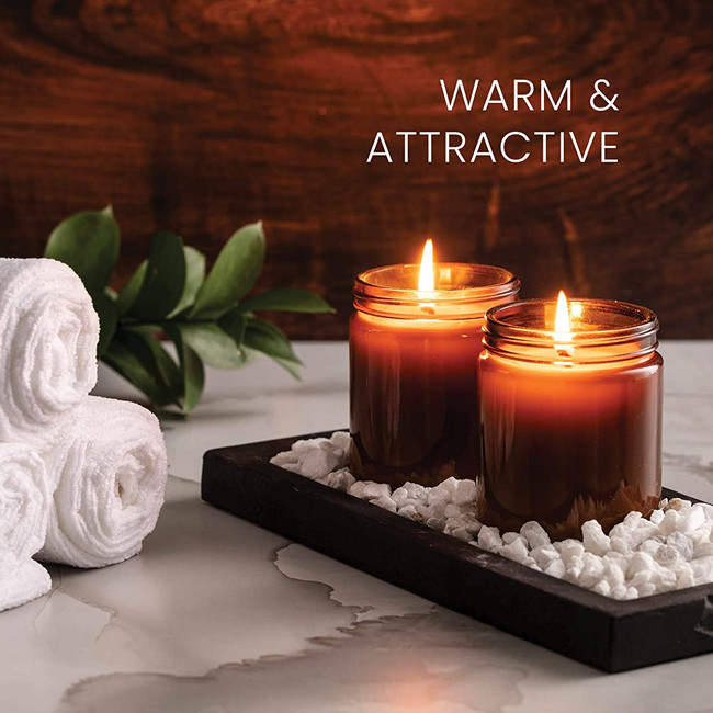 Wax Wholesale Manufacture Wide Mouth Amber Clear Glass Container Apothecary Elegant Candle Jar Household Candle Jar 10 oz