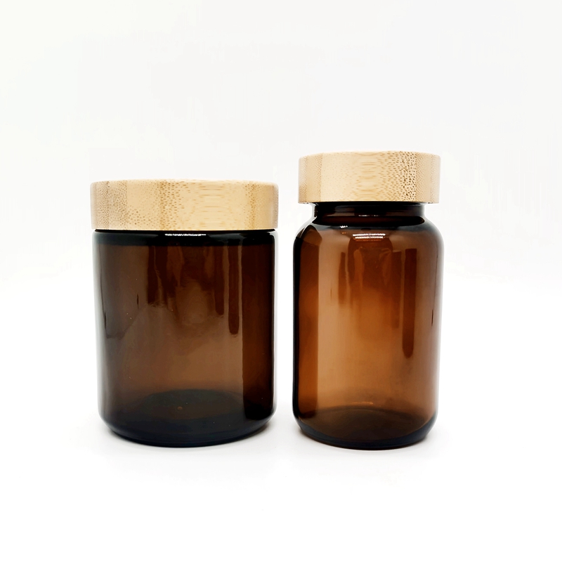 Custom 8oz 9oz Clear Cosmetic Jars  250ml Amber Glass Body Butter Scrub Lotion Powder Hair Cream Skincare Food Jar W/ Bamboo Cap