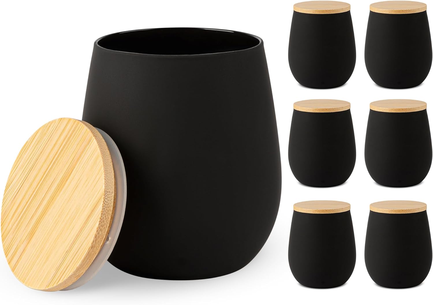 Empty Recyclable Candle Vessel Luxury Frosted Matte Black Candle Jars Container With Bamboo Wood Cork Lid 8oz 9oz10oz 14oz