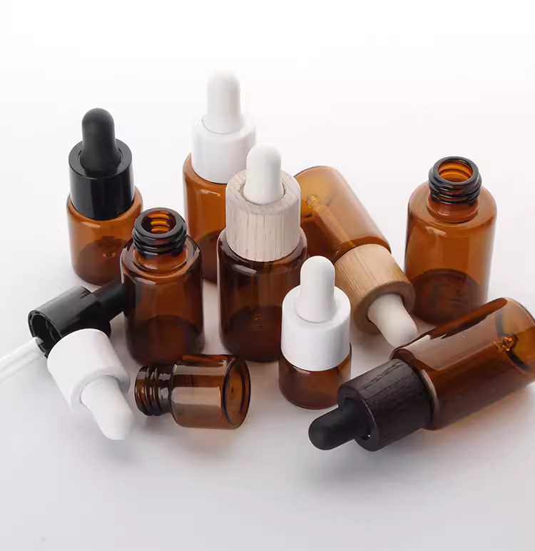 Amber and Frosted 30ml 50ml Flat Glass Dropper Bottle for Cosmetic Oils Glass Jar Glass Bottle