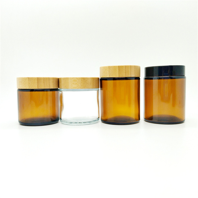 Luxury Pretty Round Glass Cosmetic Jars 4oz 6oz 120ml 180ml 100g 150g Amber clear Glass Jar With Bamboo Wooden Cap
