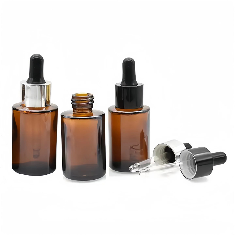 30ml Tawny Flat Shoulder Bottle Straight Round Bottle Brown Essence Bottle Packaging Material Sanded Tawny Dropper Emulsion Bott