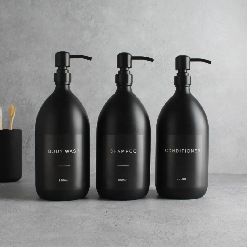 Hot Wholesale Black Glass Kitchen Soap Dispenser Set With Tray Hand and Dish Soap Dispenser With Stainless Steel Pump Dispenser