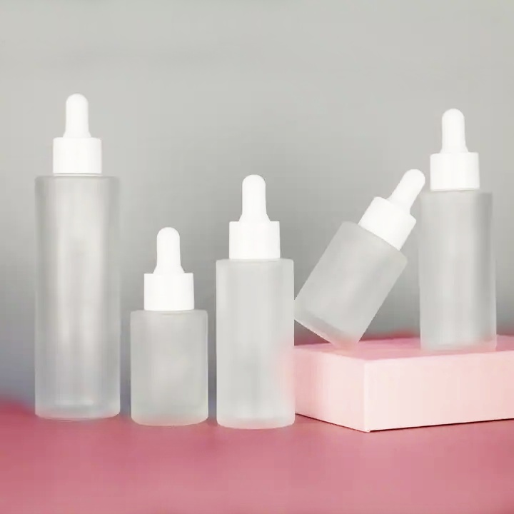 30ml Flat Shoulder Glass Dropper Bottle 30 ml Frosted Glass Essential Oil Bottle With Dropper 1oz Serum Oil Bottle