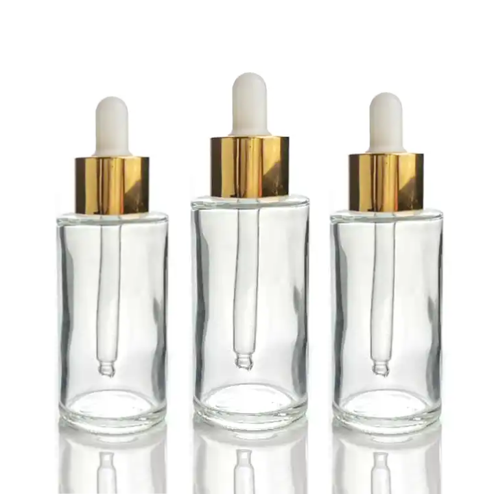 Heavy Bottom 1oz Clear Glass Dropper Bottle Thick Wall 30ml 50ml Skincare Serum Mascara Eye Drops Wigs Cosmetic Toner Pump