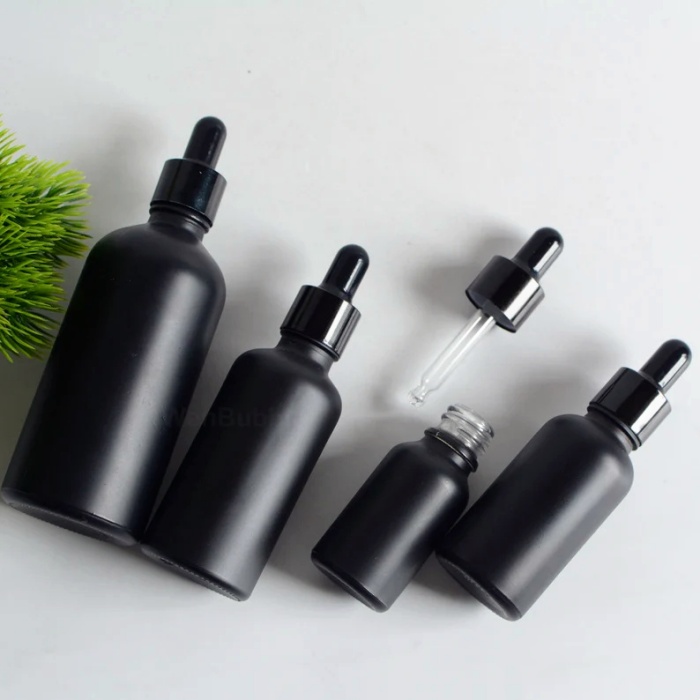 Refilled 10ml 15ml 30ml 50ml 100ml Skincare Cosmetic Attar Essential Oil Opal Matte Black Glass Dropper Bottle With Cap