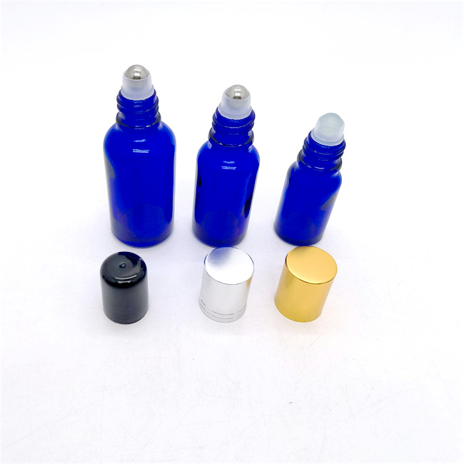 Blue Amber Glass Perfume Bottle Essential Oil Packing Glass Vial 5ml 10ml 20 ml  30ml Stainless Steel Roller Ball Bottle