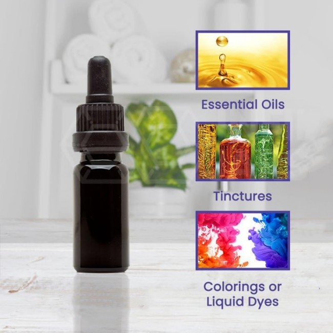 Infinity Jars 10 Ml (.34 Fl Oz) Black Ultraviolet Glass Bottle W/Glass Eye Dropper