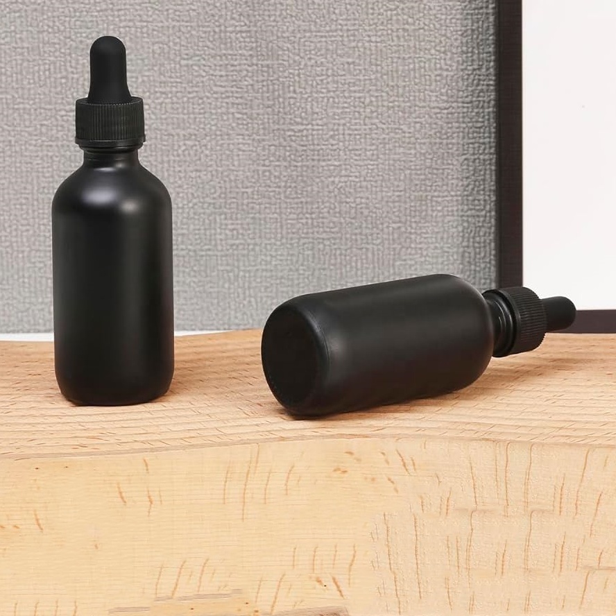 1/2oz 1oz 2oz 4oz 8oz 16oz Matte Frosted Black Glass Dropper Essential Oil Bottles With Paper Cardboard Boxes
