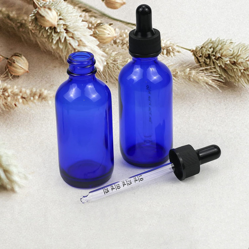 1/2 oz 15ml Cobalt Blue Glass Eye Dropper Bottles W/ Black Child Resistant Dropper Rose Gold Cap 15 ml