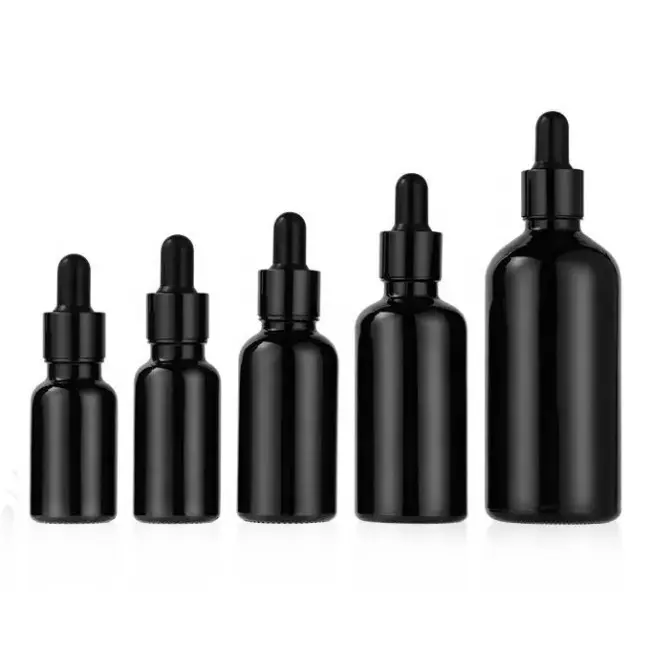 Wholesale Empty 5ml 10ml 15ml 20ml 30ml 50ml 100ml Skin Care Essence Glass Black Essential Oil Bottle With Dropper
