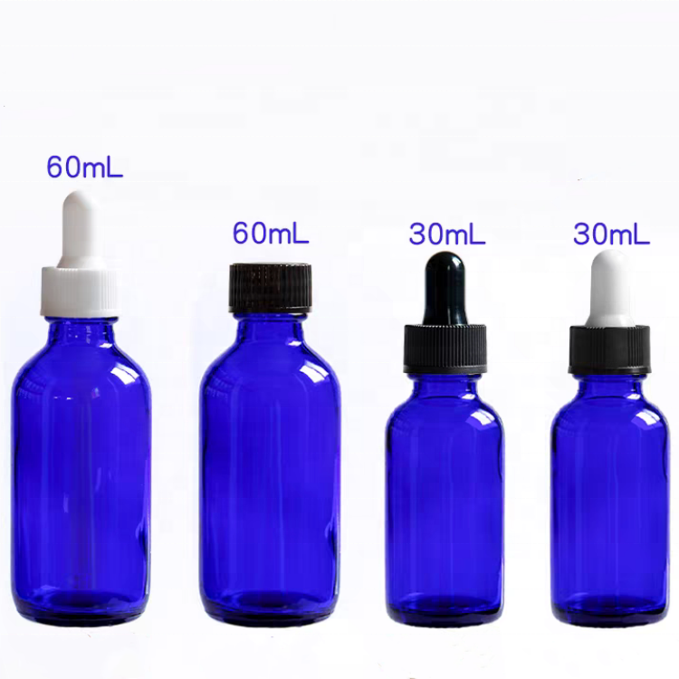Blue Essential Oil Glass Boston Dropper Bottles 5ml 30ml 100ml Empty Serum Bottle Glass Dropper Bottle