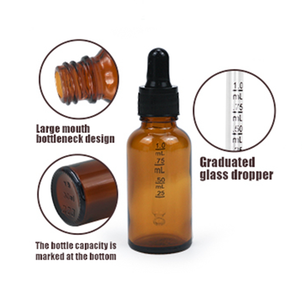 OEM Wholesale 120ml 4oz 0.5 oz 30 ml 2 oz 4 oz Amber Glass Essential Oil Glass Dropper Bottle With Black Plastic Dropper