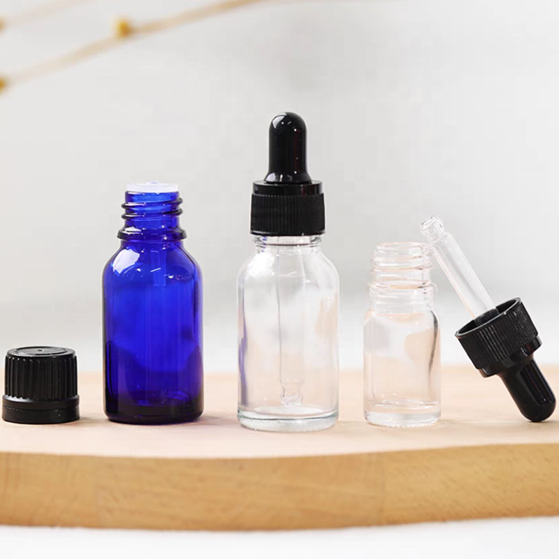 Clear Blue Cosmetics Custom Round Glass Dropper Essential Oil Bottle