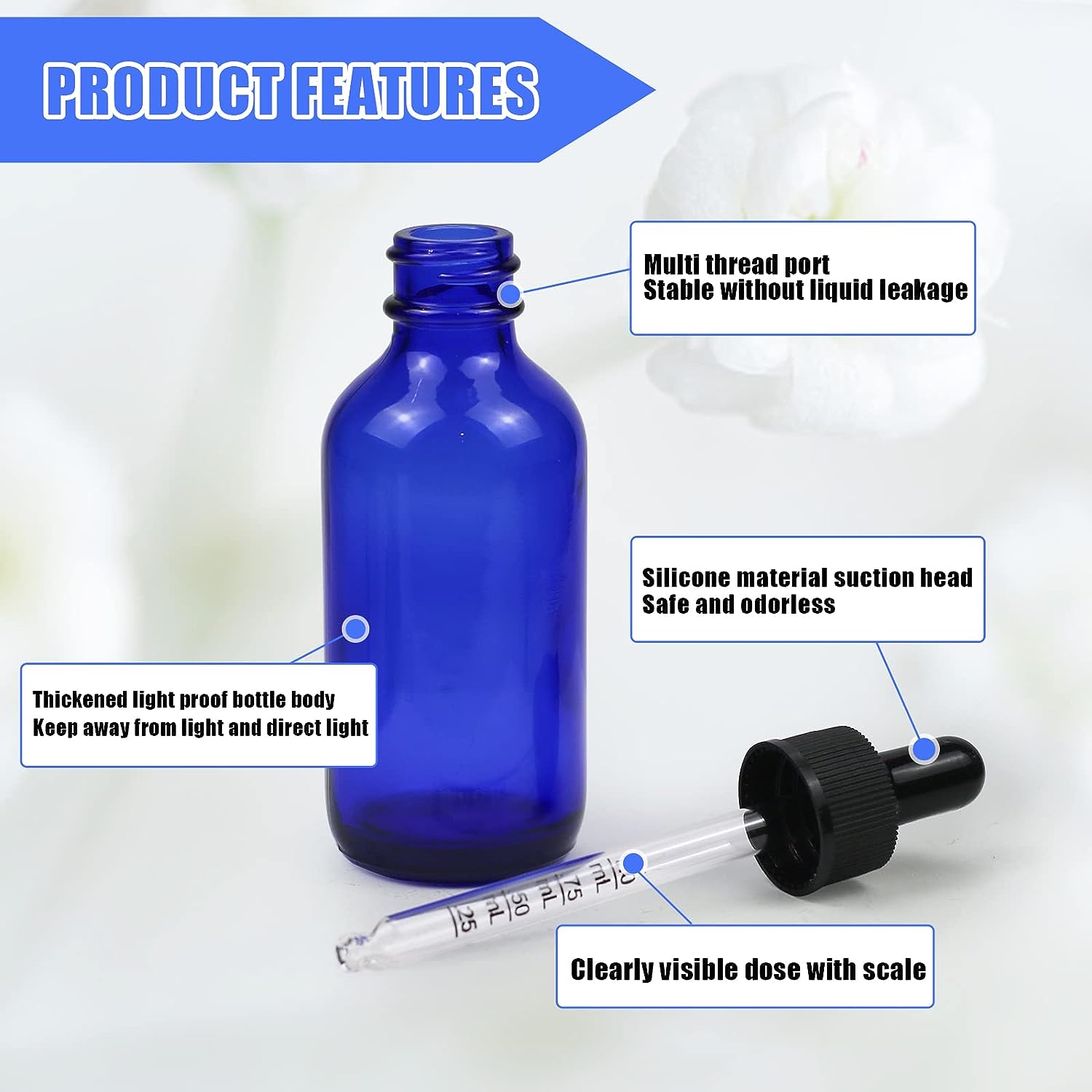 15ml 30ml 1oz 2oz 4oz 8oz Round Blue Boston Glass Dropper Bottle With Gold Cap for Personal Care Use