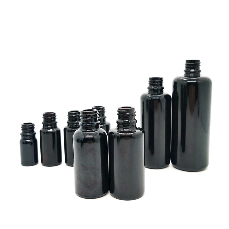 Wholesale Flat Shoulder 30ml 1oz UV Black Glass Dropper Bottles Oil Dropper Bottle for Cosmetic Skin Care