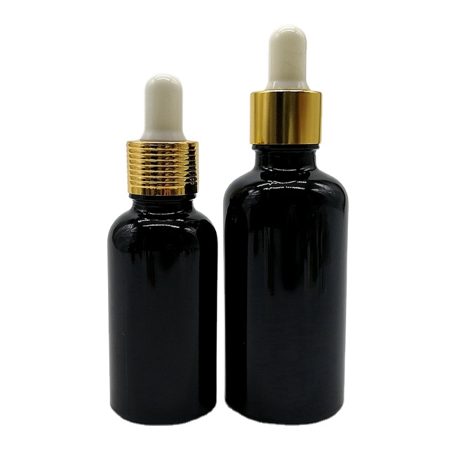 30ml Frosted Black Glass Dropper Bottle With Bamboo Lid Top Empty Essential Oil Bottle for Cosmetic Cuticle Hair Care