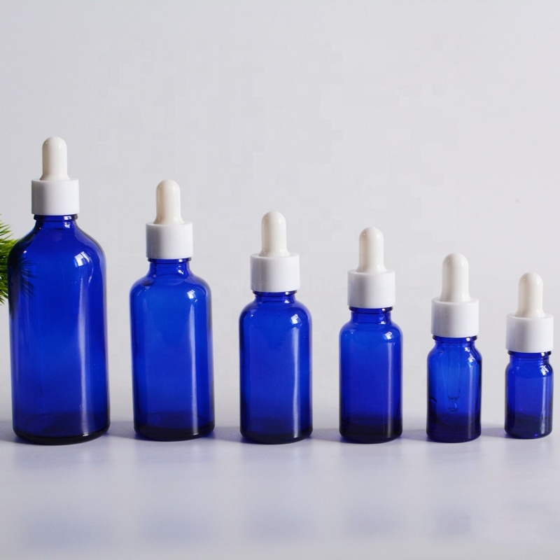 Wholesale 5ml 10ml 15ml 20ml 30ml 50ml 100ml Cobalt Blue Glass Eye Dropper Bottle Cosmetic Serum Essential Oil Dropper Bottles