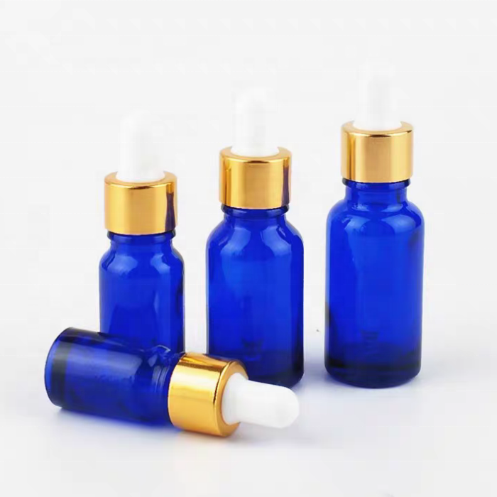 Blue Glass Dropper Bottle With Gold and White Pipette 10 15 30 50 100ml Refillable Bottles for Essential Oils & DIY Products
