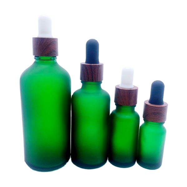 30ml Frosted Green Glass Dropper Bottle Bamboo Lid Top Empty Cosmetic Cuticle Hair Essential Oil 100ml Serums Screen Printing