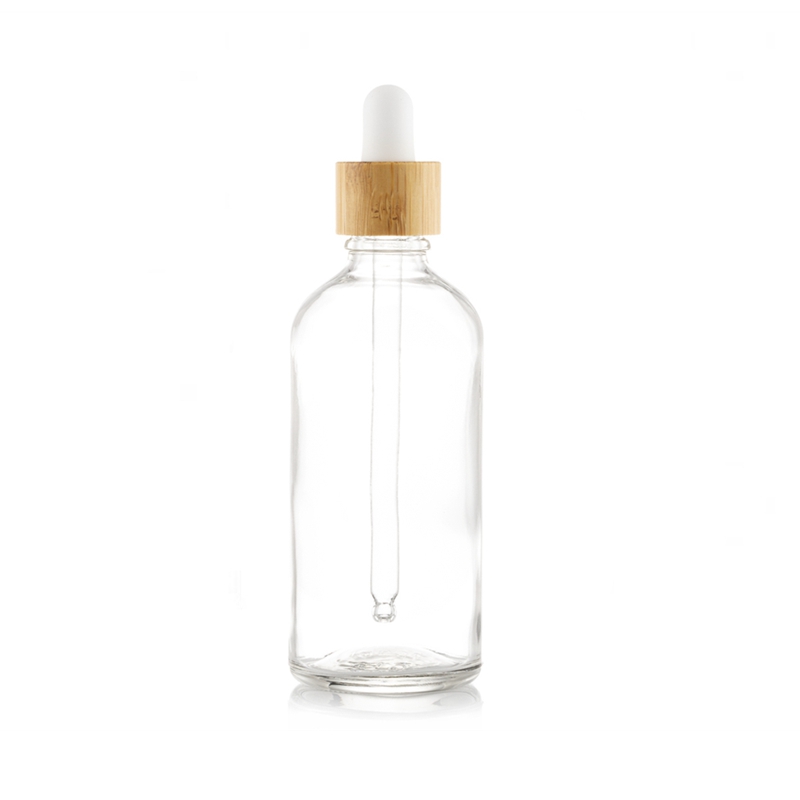 Luxury Skincare Packaging 5ml 10ml 15ml 20ml 30ml 50ml 100ml clear Frosted Essential Oil Bamboo Cap Glass Dropper Bottle