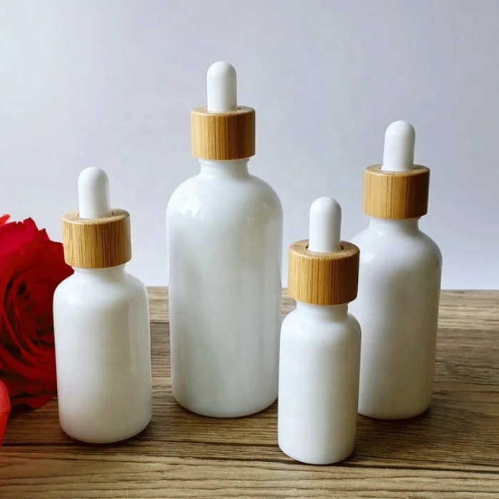 5ml 10ml 15ml 20ml 30ml 50ml 100ml White Porcelain Glass Essential Oil Bottle With Bamboo Dropper Cap for Oil Gb-666s