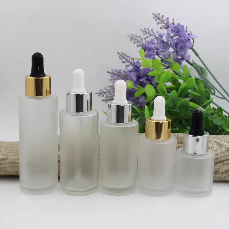 20 ml 30 ml 40 ml 50 ml 60 ml 80 ml 100 ml 120 ml Frosted Clear Cylinder Glass Bottle With White Smooth Glass Bullnose Dropper