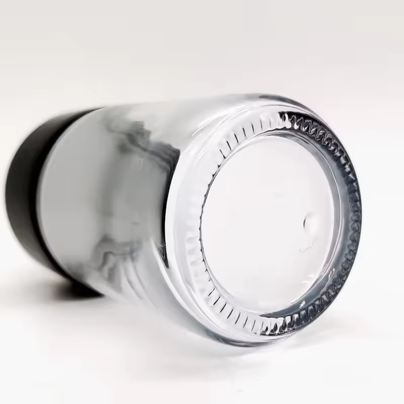 Wholesale Child Resistant Herb Flower Container 5ml 30 ml  70ml 110 ml  clear Smell Proof Glass Jars With Wooden Grain ABS Cap