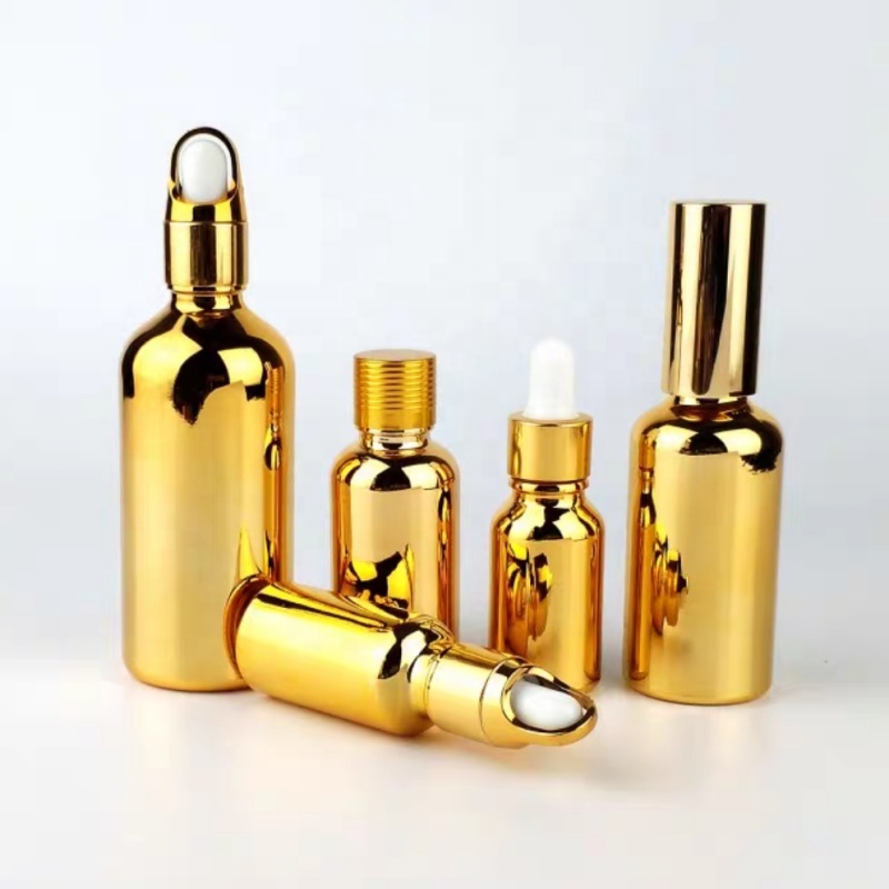 30ml 100ml 50ml Luxury Essential Oil Serum Gold Dropper Glass Bottle Electroplating