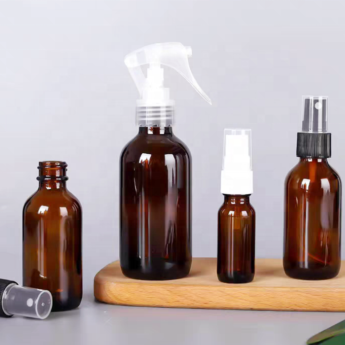 Glass Bottles Amber Boston Round