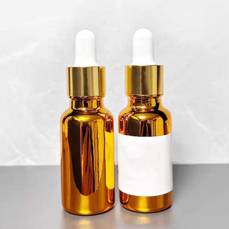 Gold Glass Hair Oil Serum Dropper Bottle Cosmetic Essential Oil Roller Bottle Golden Cosmetic Dropper Glass Bottle