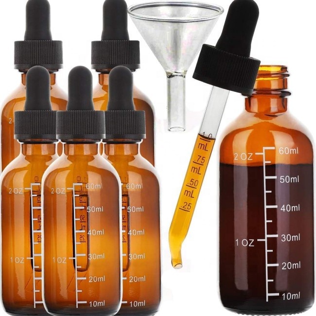 Custom Logo Glass Dropper Bottles With Scale Boston Round Design 10ml 20ml 30ml 50ml 100ml Sizes Polished Surface Carton Packing