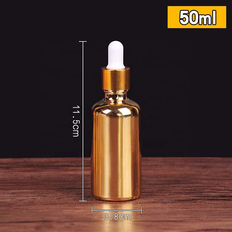 5-100ml Gold Shiny Essential Oil Bottle Packaging Gold Plating Electroplating Glass Dropper Serum Bottle Metallic Plating