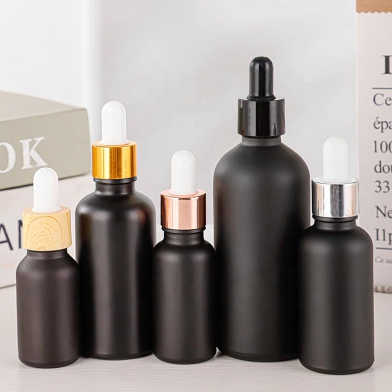 5ml 10ml 15ml 20ml 30ml 50ml 100ml Black Matt Frosted Glass Cosmetic Serum Bottles for Skin Care Essential Oil Bottle