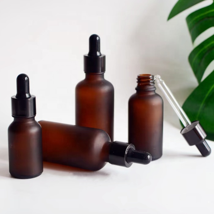 Frosted Amber Essential Oil Bottle 5ml 10ml 15ml 30ml 50ml 100ml Frosted Brown Glass Bottle Plastic Dropper for Body Oil