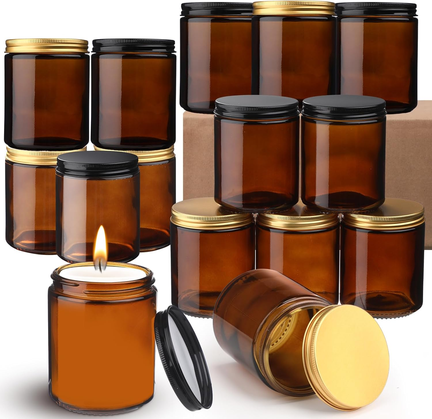 Wholesale 4oz 16oz Amber Glass Candle Jars Scented Candle Making Glass Jar Round Candle Containers With Lid