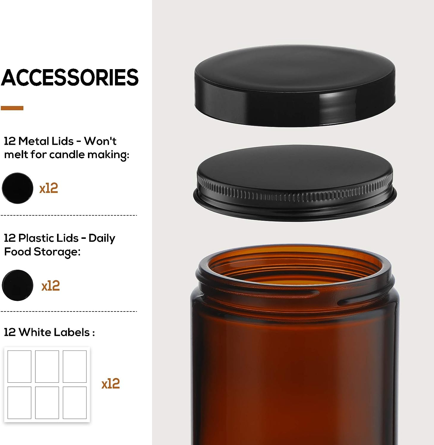 Home Decor 4oz 8oz 16oz Amber Clear Luxury Empty Straight Sided 250ml 500ml Glass Candle Jar With Aluminum Metal Lids glass jar