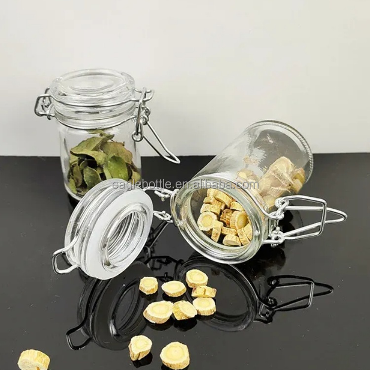 Wholesale 5oz Metal Clip Clamp Top Small Glass Jars for Storage Food Containers