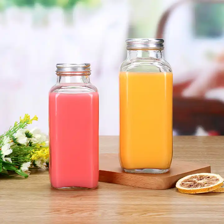 2oz 60ml 120ml 300ml 500ml Empty French Square Shot Glass Bottles for Fresh Juice With Plastic Lid