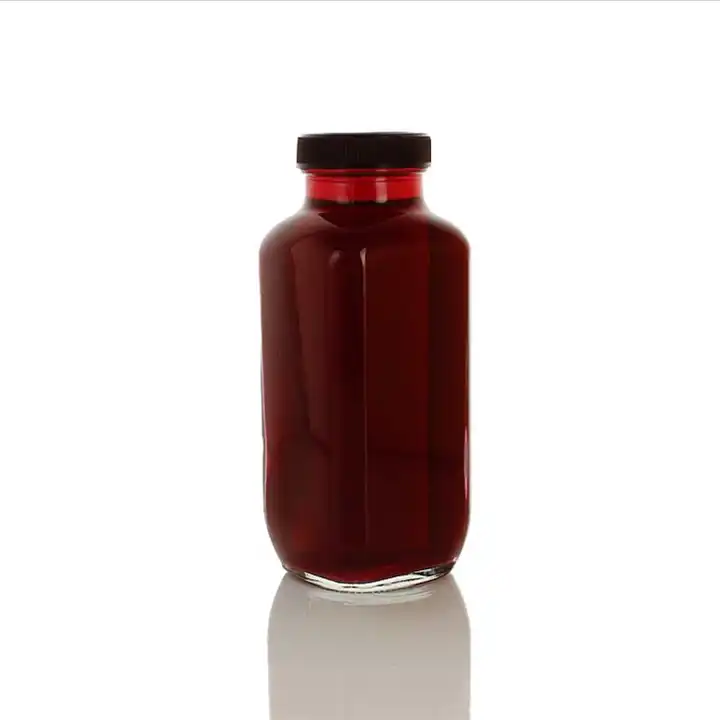 200ml 250ml 12oz 16oz Small Shot Glass Clear French Square Cold Pressed Juice Bottle With Plastisol Aluminum Screw Cap