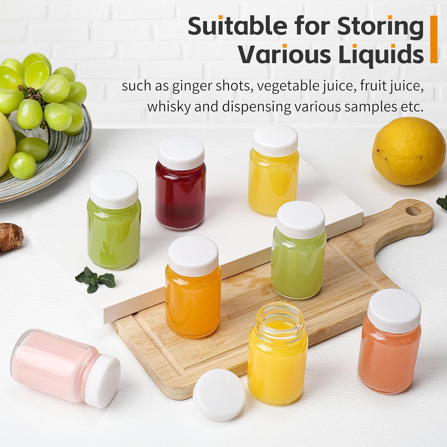 Small Glass Shots 2oz 60ml French Square Glass Juice Bottle With Plastic Screw Lid for Cold Pressed Juice Flavor Testing