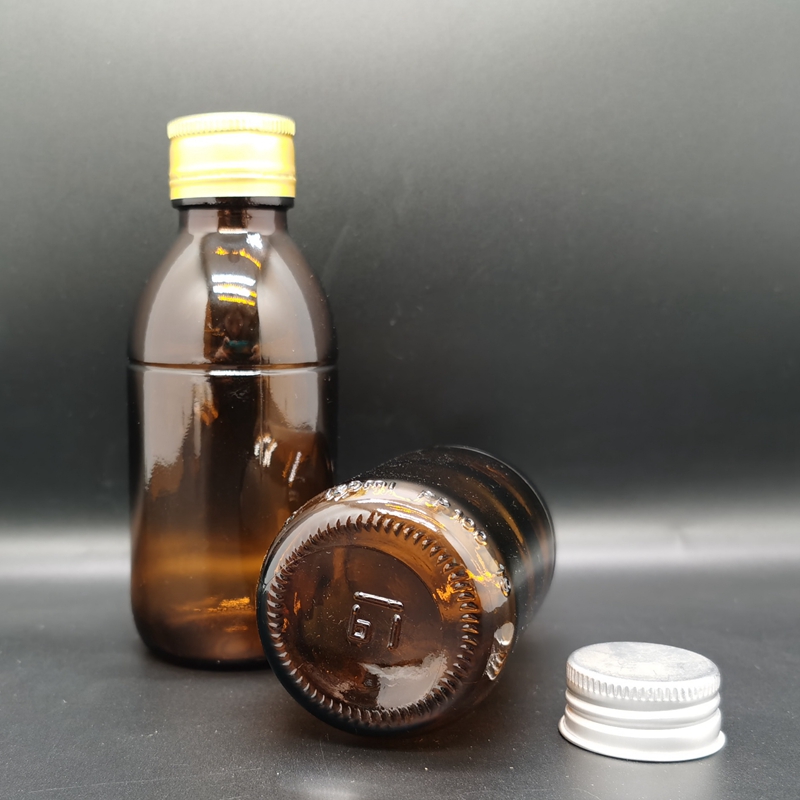 Wholesale Amber Brown 125ml Oral Liquid Sealed Glass Medicine Bottle With Gold Aluminium Lids