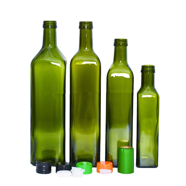 100ml 150ml 250ml 500ml 750ml 1000ml Clear Green Square Glass Olive Oil Bottle with Screw Cap