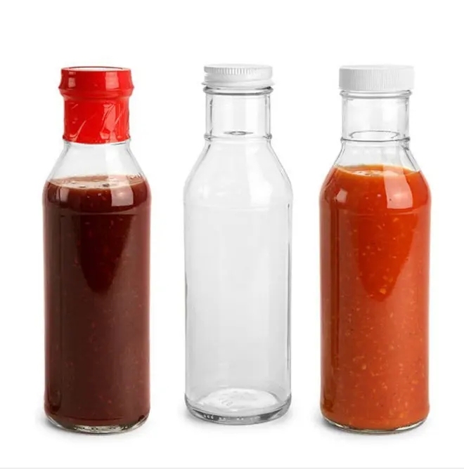 Wholesale Empty 8OZ 12oz Hot Sauce Chilli Glass Bottle for Salad Dressing Tomato Sauce Ketchup Bottle With Plastic Lids