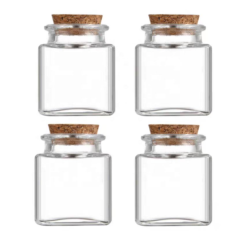 3.4oz Factory Wholesale Square Food Storage Jars Mini Glass Honey Jar Transparent with Cork Lid for Kitchen Food Container